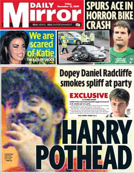 daily mirror front page harry pothead 410132389