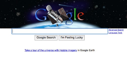Logo di Google per il ventesimo anniversario dal lancio del Telescopio di Hubble