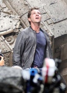 #5516647 Transformers actor Shia LaBeouf looks confused on the set of Transformers 3 in Chicago, IL on July 31, 2010 with co stars Josh Duhamel and Tyrese Gibson. As Shia frantically gestured his arms his costars looked on in confusion. Was Shia frustrated, summoning fans to dance, channeling Richard Nixon, or acting? We may never know. Fame Pictures, Inc Santa Monica, CA, USA +1 (310) 395