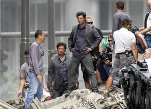 #5517548 Brutalized actors Shia LaBeouf and Patrick Dempsey battle it out on larger then life rubble in Chicago, IL on July 31, 2010 with the help of their stunt doubles for Transformers 3. Fame Pictures, Inc Santa Monica, CA, USA +1 (310) 395