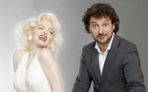 IO E MARILYN il nuovo film di LEONARDO PIERACCIONI in occasione della conferenza stampa del film prevista oggi, mercoledì 3 giugno alle 13.00 allâ??Hotel Eden di Roma Nelle foto: Leonardo Pieraccioni e Marilyn (nel film interpretata dalla sosia ufficiale Suzie Kennedy). STUDIO LUCHERINI PIGNATELLI