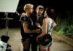 Ryan Gosling, Derek Cianfrance e Eva Mendes sul set del film