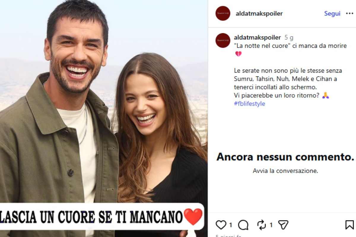 Il post Instagram pubblicato dalla fandom de La notte nel cuore